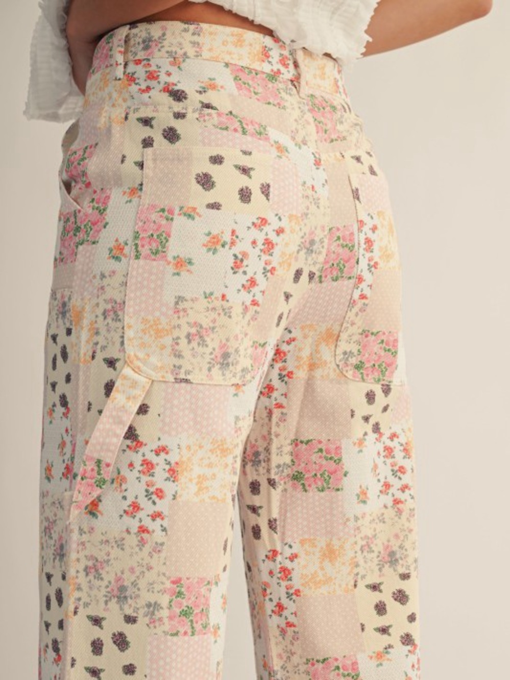Multi floral patchwork barrel wide leg western vintage flare bohemian boho jeans - Picture 5 of 7